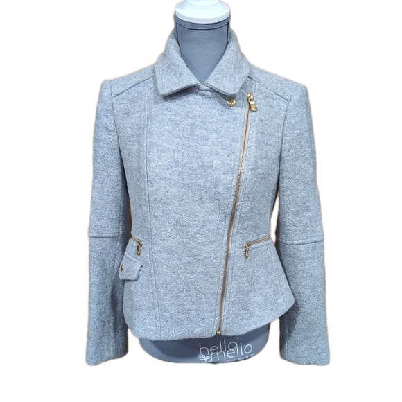 Banana Republic Womens Gray Wool Blend Moto Zip Jacket Size Petite S - Picture 2 of 11